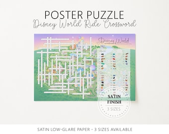 Póster de crucigrama con temática de Disney, póster impreso de WDW, arte mural de actividades de parques temáticos, juego de fiesta de Disney World, actividad para fiestas de Disney