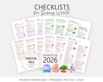 Printable Planner Checklists for Disney World, Magical Family Trip, WDW Vacation Guide, Checklists for Disney Attractions, Dining, Shopping
