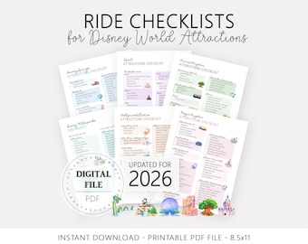 Printable Ride Checklists for Disney World, Magical Family Trip Planner, WDW Vacation Guide, Checklists for Attractions and Rides at Disney