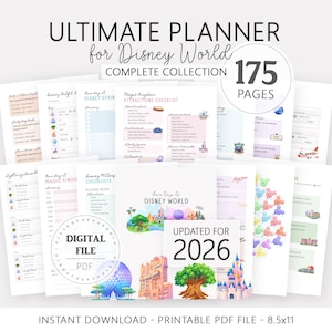 Pu&ograve; includere: Una raccolta di pagine di pianificazione PDF stampabili per Disney World, con liste di controllo, itinerari e guide alle attrazioni. Il pianificatore include 175 pagine ed &egrave; aggiornato per il 2026. Le pagine misurano 21,59 x 27,94 cm.