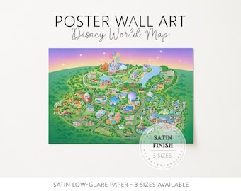 Póster con mapa de Walt Disney World Resort, lámina artística de WDW, mapa de parques temáticos para pared, regalo de vacaciones de Disney, mapa ilustrado de Disney Resort