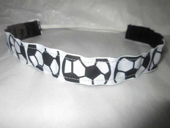 ADJUSTABLE Non Slip Headband /"Black Soccer/" Girls Soccer headband by RazzyRoo