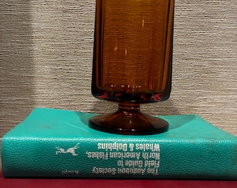 Vintage Amber Indiana Glass Goblet Footed Tumbler Mount Vernon Style Retro 1970s