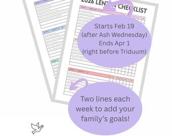 2026 Lenten Checklist | Christian & Catholic | Activity Tracker | Instant Download