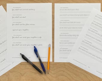 Ten Commandments Cursive Copywork | Instant Download | Easy to Print | Catholic CCC text