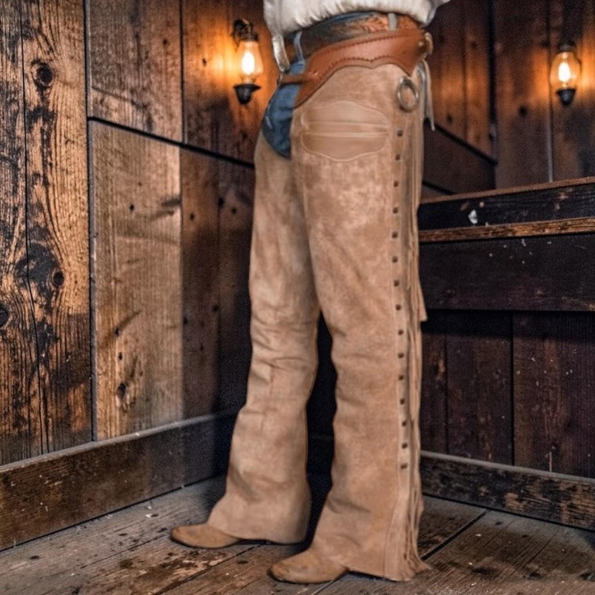 Chaps Cowboy Adulte – Cuir De Vache – Blanc Et Noir – Style Western