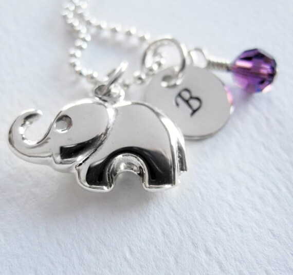 Items similar to Elephant Necklace Personalized Necklace Monogram