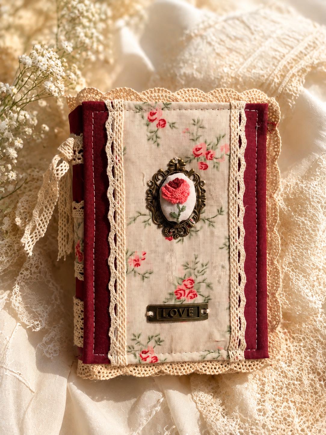 Handmade Vintage Journal, Shabby Chic Junk Journal, Floral Fabric Notebook, Lace Journal, Cottagecore Gift for Her, A6-A5 Diary