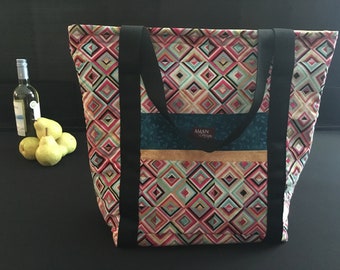 Washable, Insulated Market Tote - Turqoise Diamonds