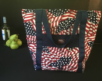 Washable, Insulated Market Tote - American Flag