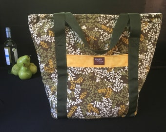 Washable, Insulated Market Tote - Leaves