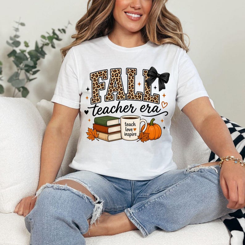 SVG PNG de la era del profesor de otoño, lazo con estampado de leopardo, café con libros de calabaza (descarga digital) imagen 5