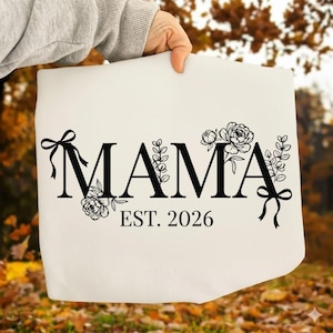 Mama Est 2026 PNG SVG, Floral Bow Pregnancy Announcement (Digital Download)