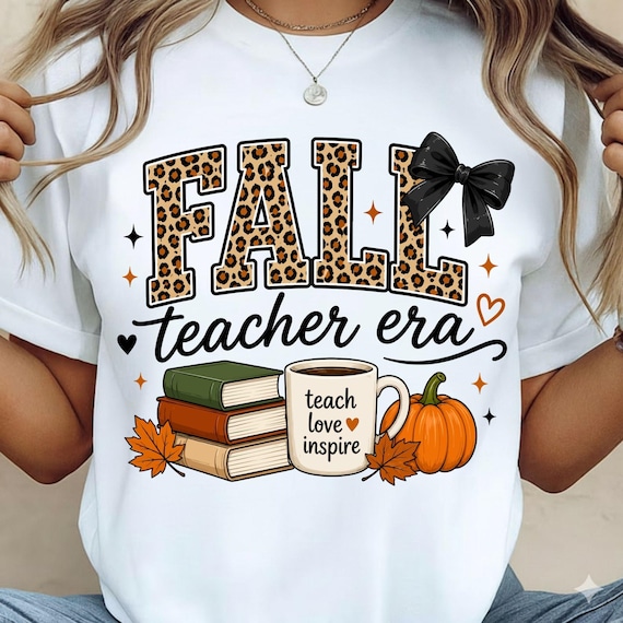 Fall Teacher Era PNG SVG, Leopard Fall Teacher Shirt Design, Autumn Teacher Mug Sublimation, Pumpkin Coffee School Clipart, Teacher Gift PNG