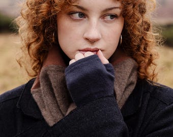 100% Cashmere Fingerless Gloves(with thumbs!) Greys, Black and Neutrals - Womens S/M handmade