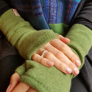 Cashmere Fingerless Gloves Greens and Teals WITH THUMBS Womens S/M image 2