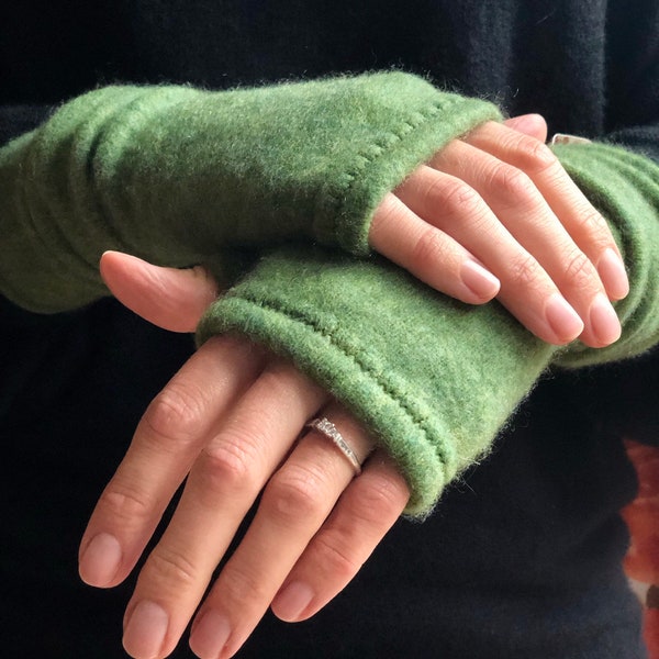 Cashmere Fingerless Gloves - Greens and Teals  (WITH THUMBS!) Womens S/M