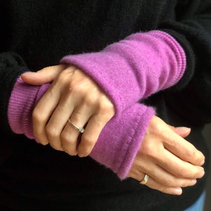 Cashmere Wrist Warmers NO THUMBS! - Pinks and purples (women's size S/M)