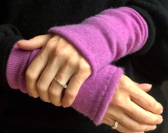 Cashmere Wrist Warmers NO THUMBS! - Pinks and purples (women's size S/M)