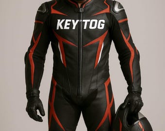 Custom Leather Motorcycle Racing Suit: Black & Red Biker Outfit