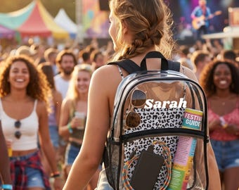 Personalized Clear Concert Bag with Animal Print, Leopard Print, Beach Bag, Travel Clear Bag, Transparent Backpack, Unique Gift, Party Bag