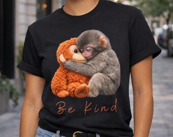 サルを殴るシャツ、優しくなろう、赤ちゃん猿のぬいぐるみTシャツ、感動的なギフト、動物好きへのギフト、優しさは無料、あなたはそれで十分
