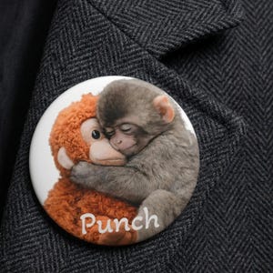 Custom Monkey Punch Pin Button, Emotional Pin Badge, Hugging Plush Toy Monkey Badge, Cute Animal Badge, Baby Monkey, Animal Lover Gift