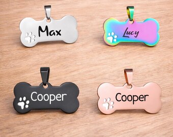 パーソナライズされた骨の犬タグ：名前と番号付きのステンレススチール製ペットID、ペットギフト、かわいいペットタグ、動物愛好家へのギフト、ペットの必需品
