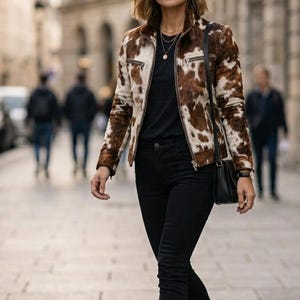 Cowhide Leather Jacket for Women |Natural Hair-On Cow Skin Fashion Cat