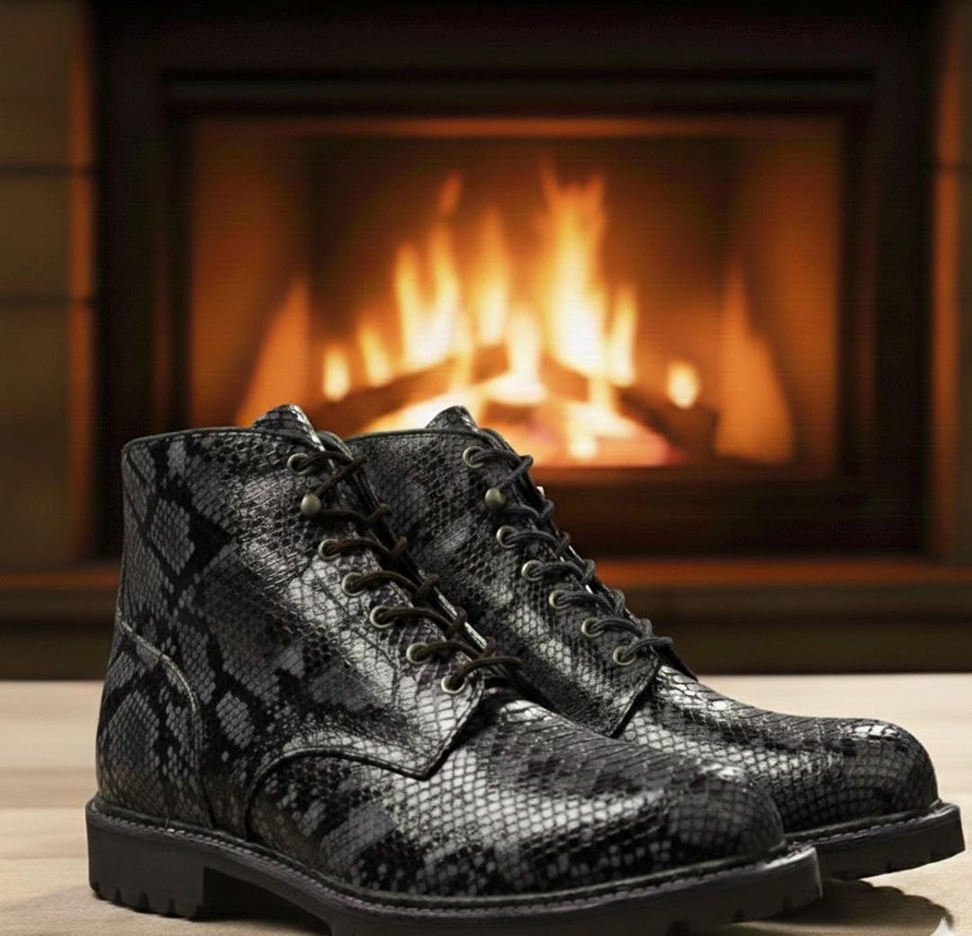 Scuffed Python Skin Boots Handmade Python Leather Boots: Unisex Black Snakeskin Boots - Etsy