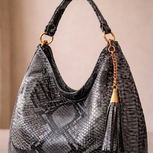 Handmade Python Leather Hobo Bag : Luxury Snake Shoulder Bag| Large Tote Purse