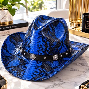 Handmade Python Pattern Leather Cowboy Hat: Western Rancher Style for Men