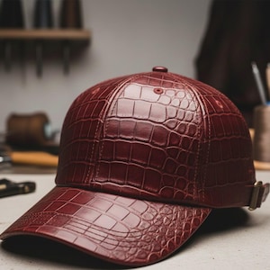 Handmade Crocodile Leather Baseball Cap – Unisex Luxury Streetwear Embossed Exotic Hat