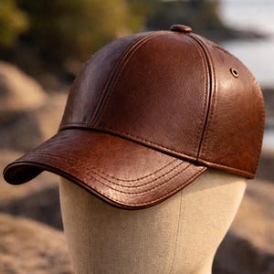 Brown Leather Baseball Cap – Minimalist Dad Hat Casual Streetwear Unisex