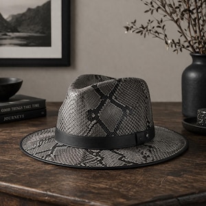 Handmade Python Snakeskin Leather Hat – Vintage Brown Wide Brim Hat for Men & Women,