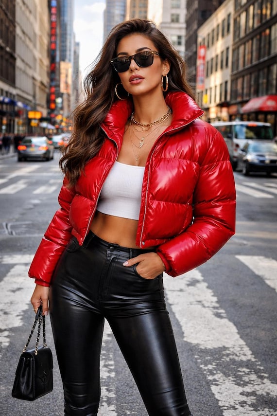 Crop Puffy Jacket Red VIVI CROPPED PUFFER BOMBER IN RED – AKIRA