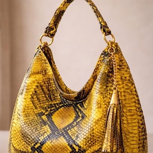 Beige Python Leather Big Hobo Bag: Luxury Snakeskin Shoulder Bag