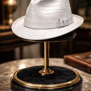 WHITE Crocodile Embossed Leather Cowboy Hat, Western Style Outback Headwear Exotic Leather