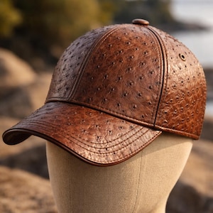 Handmade Ostrich Leather Baseball Cap For Men and Women ,Adjustable Luxury Unisex Hat