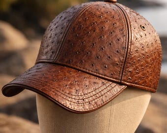 Handmade Ostrich Leather Baseball Cap For Men and Women ,Adjustable Luxury Unisex Hat