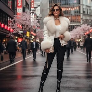 White Puffer Jacket with Fox Fur Collar –  Winter Fashion Coat