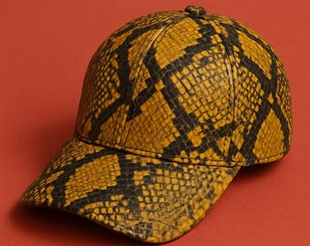 Python Hat - Snakeskin Leather Baseball Cap – Adjustable Black Headwear, Unisex Streetwear Fashion