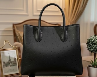 Genuine Black Ostrich Leather Hobo Bag – Luxury Slouchy Shoulder Bag