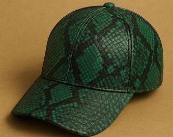 Python Leather Baseball Cap – Handmade Unisex Trucker Hat