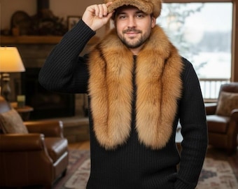 Fox Fur Collar & Matching Aviator baseball Hat Set | Men’s Winter Luxury