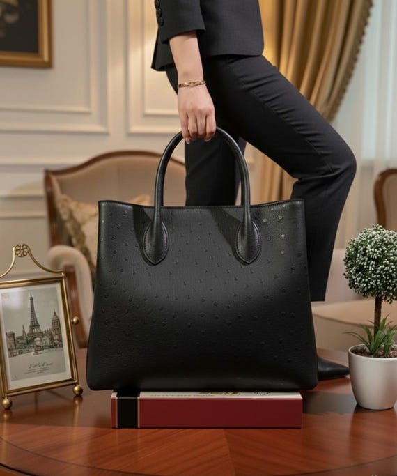 Genuine Black Ostrich Leather Hobo Bag – Luxury Slouchy Shoulder 