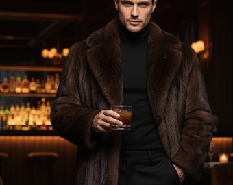 Genuine Fur Coat for Men | Luxury Dark Brown Fur Overcoat | Rare Full-Skin