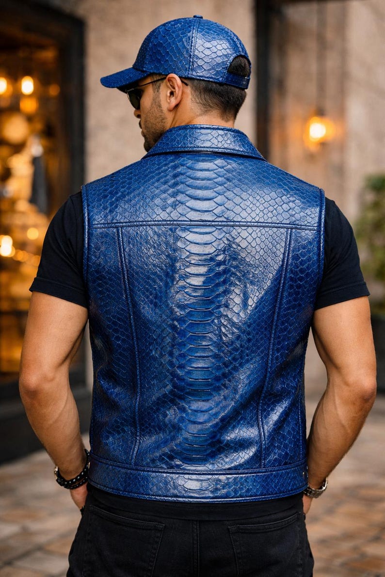 Drakpyton läderväst, kungpyton keps komplett set handgjort för män bild 6
