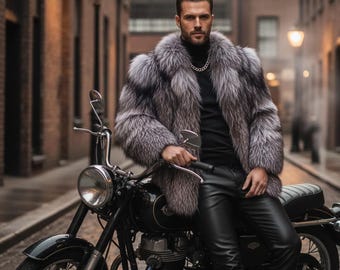 Mens Silver  Fur Jacket | Luxurious Leather Wear