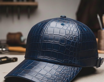 Crocodile Embossed Leather Baseball Cap – Genuine Luxury Handmade Leather Hat